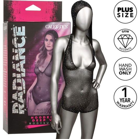 CALEXOTICS - RADIANCE BODYSUIT WITH HOOD DEEP V PLUS SIZE
