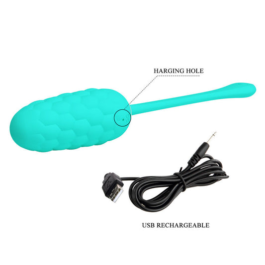PRETTY LOVE - AQUA GREEN RECHARGEABLE MARINE TEXTURED VIBRATING EGG