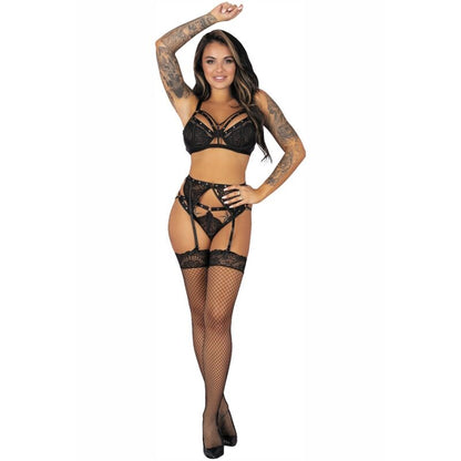 Livco Corsetti Fashion - Pojzon Lc 90670 Suti + Cinta Liga + Meias + Calcinha Preta