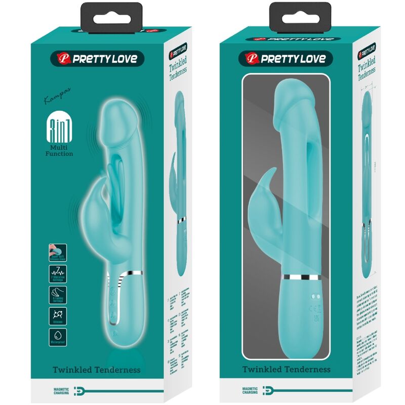 PRETTY LOVE - DEJON RABBIT VIBRATOR 3 IN 1 MULTIFUNCTION AQUA GREEN