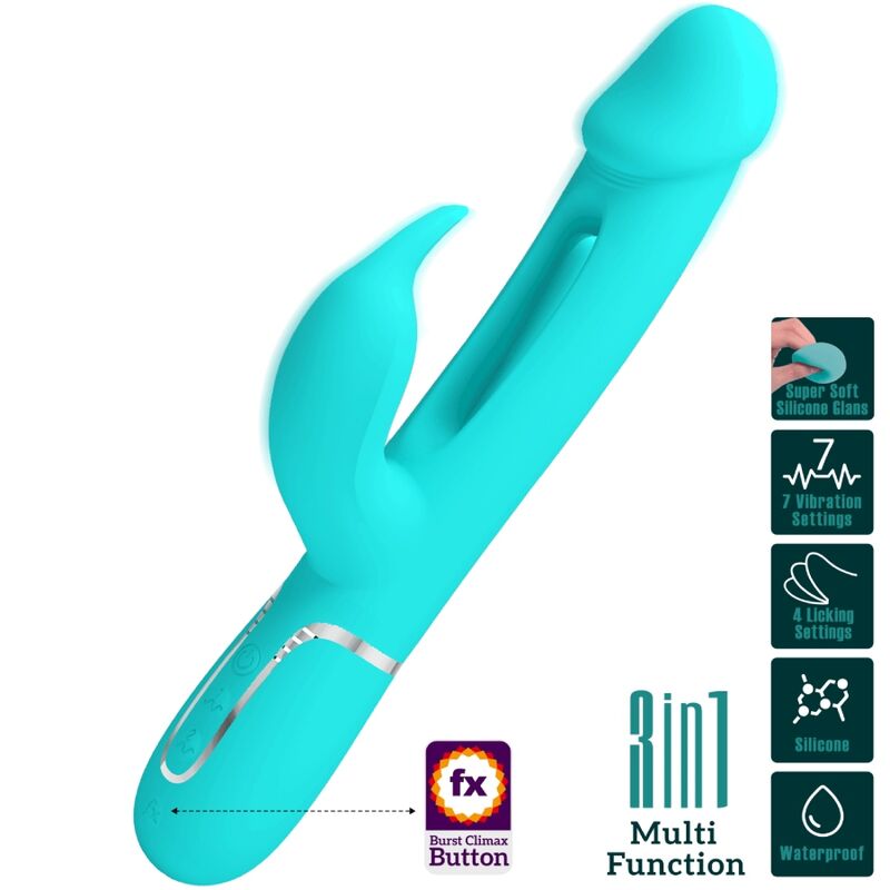 PRETTY LOVE - DEJON RABBIT VIBRATOR 3 IN 1 MULTIFUNCTION AQUA GREEN