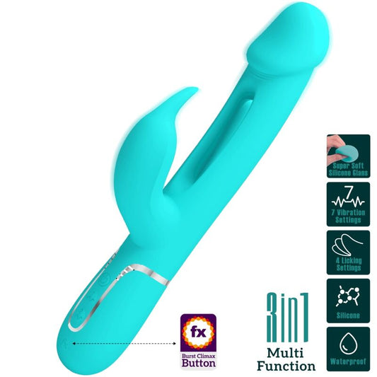 PRETTY LOVE - DEJON RABBIT VIBRATOR 3 IN 1 MULTIFUNCTION AQUA GREEN