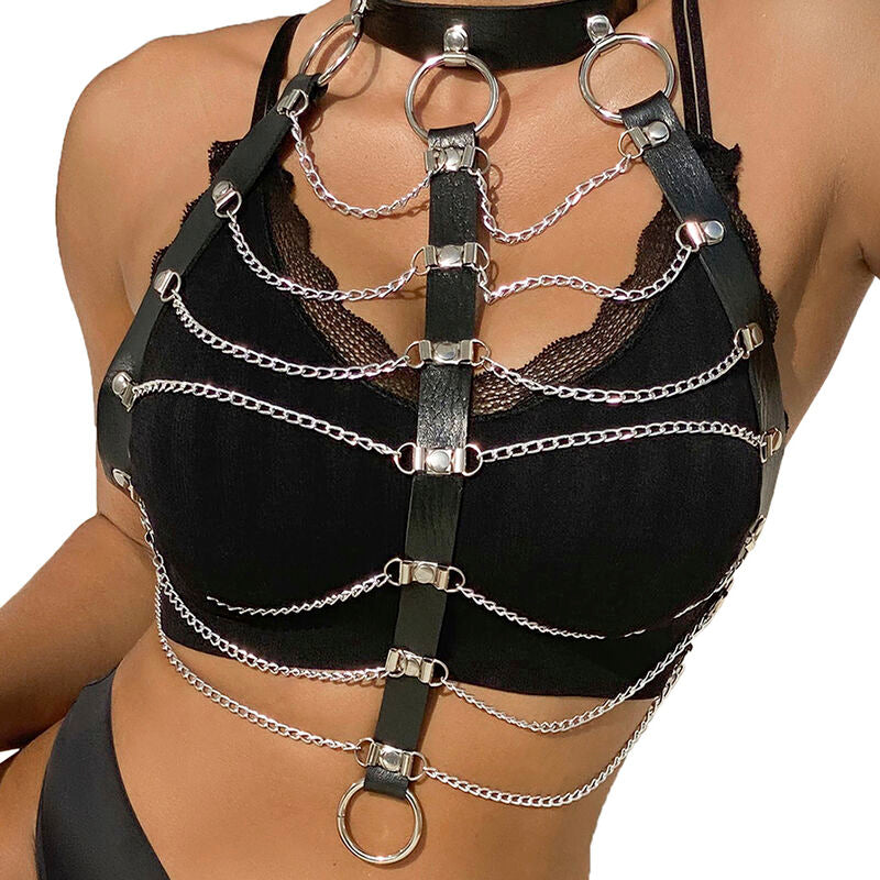 SUBBLIME - LEATHER CHAINS CHEST HARNESS BLACK ONE SIZE