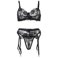 Subblime - Conjunto De 3 Peas Suti + Tanga + Liga Estampado Floral Preto S/M