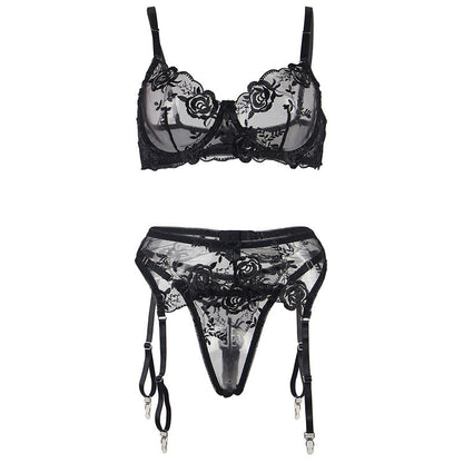 Subblime - Conjunto De 3 Peas Suti + Tanga + Liga Estampado Floral Preto S/M