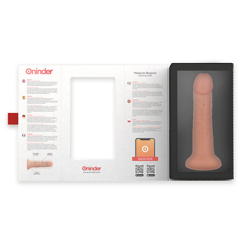 ONINDER - BOGOTÁ DILDO VIBRADOR MEDIANO 9 VELOCIDADES NATURAL 20 CM -O- 4.2 CM - APP GRATIS