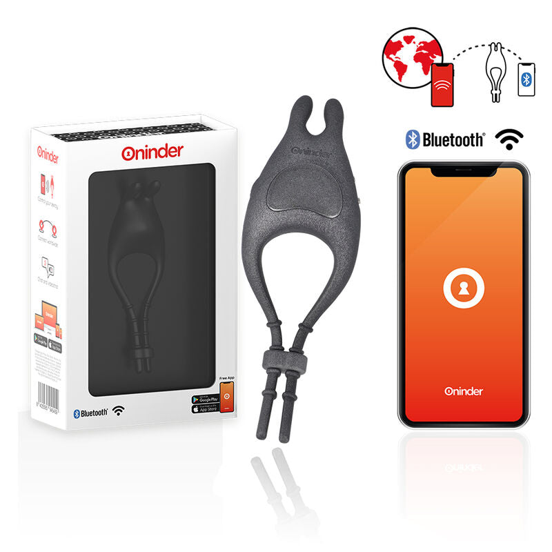 ONINDER - PAMPA ANILLO VIBRADOR RECARGABLE Y AJUSTABLE CON ESTIMULADOR DE CLÍTORIS DE 10 VELOCIDADES - APP GRATUITA