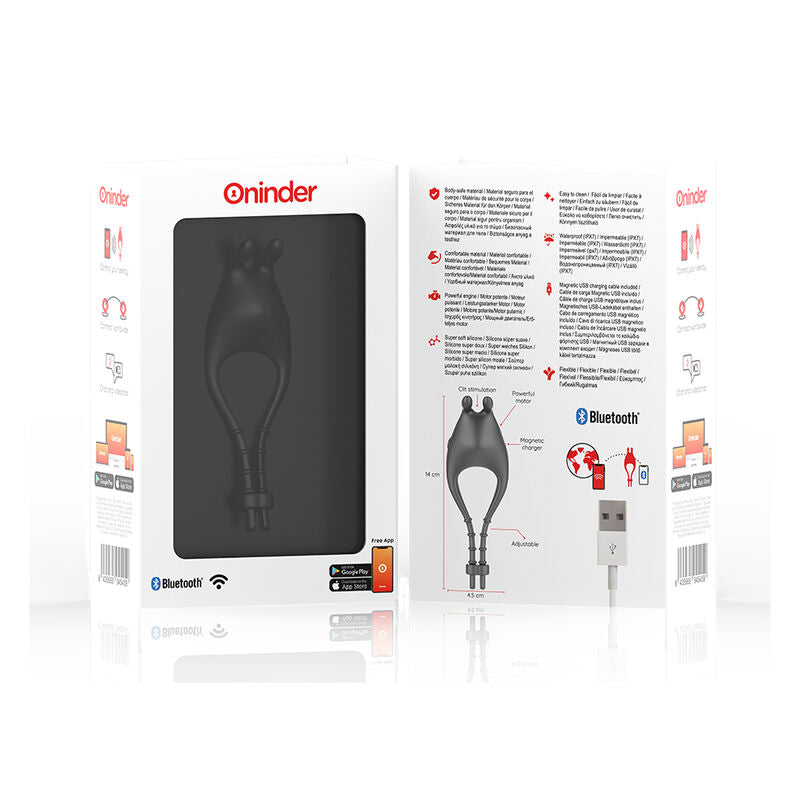 ONINDER - PAMPA ANILLO VIBRADOR RECARGABLE Y AJUSTABLE CON ESTIMULADOR DE CLÍTORIS DE 10 VELOCIDADES - APP GRATUITA