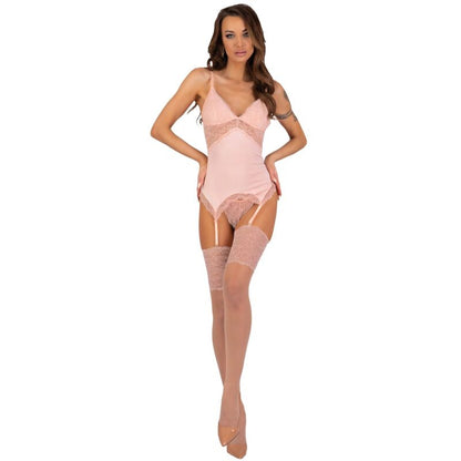 Livco Corsetti Fashion - Conjunto Persinne Pêssego Corset + Calcinha + Meias