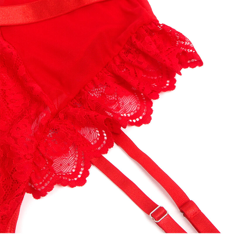 Subblime - Teddy con liga con detalle de encaje y tiras rojo S/M