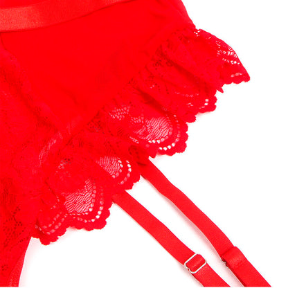 Subblime - Teddy con liga con detalle de encaje y tiras rojo S/M
