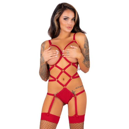 Livco Corsetti Fashion - Thiara Lc 20213 Conjunto Corpo + Meias Vermelhas S/M