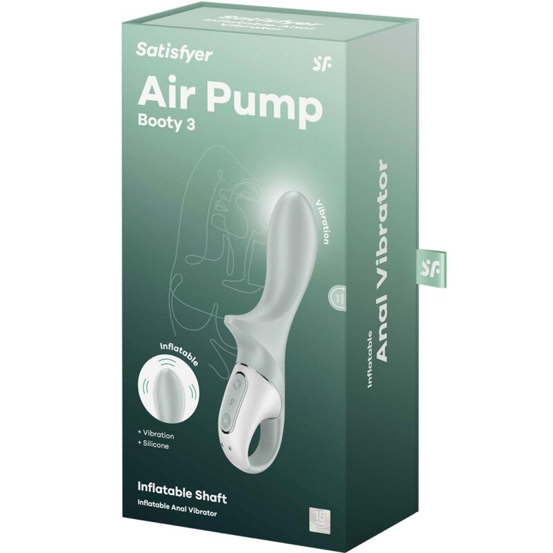 SATISFYER - VIBRADOR ANAL INFLABLE BOOTY 3 CON BOMBA DE AIRE GRIS VERDE