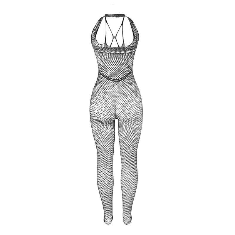 SUBBLIME - 951788 LONG NETWORK BODYSTOCKING WITH STRAPS ON THE CHEST AND BACK, BLACK, ONE SIZE