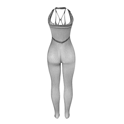 SUBBLIME - 951788 LONG NETWORK BODYSTOCKING WITH STRAPS ON THE CHEST AND BACK, BLACK, ONE SIZE
