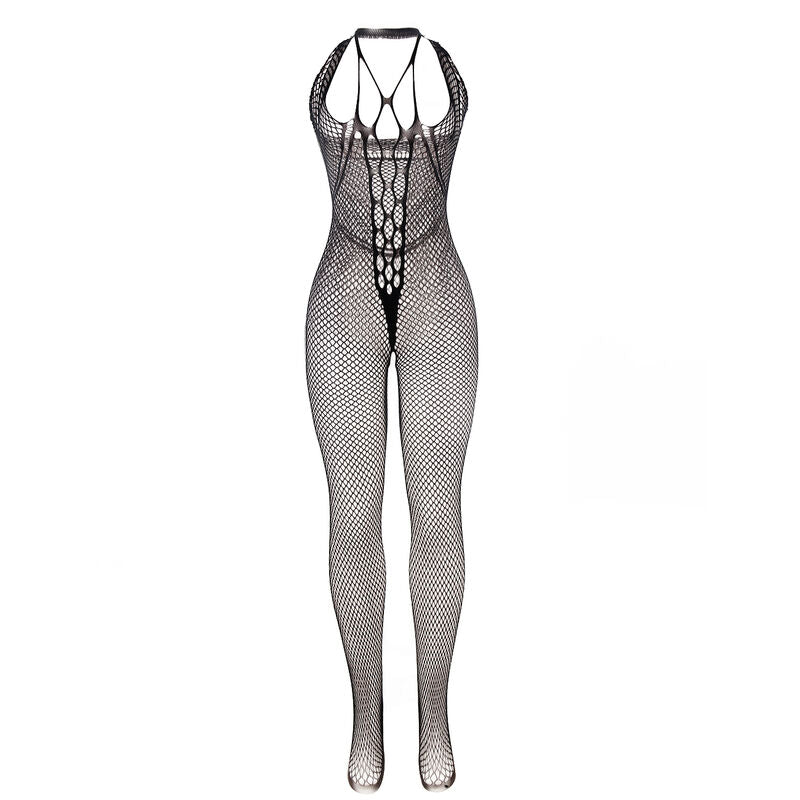 SUBBLIME - 951788 LONG NETWORK BODYSTOCKING WITH STRAPS ON THE CHEST AND BACK, BLACK, ONE SIZE