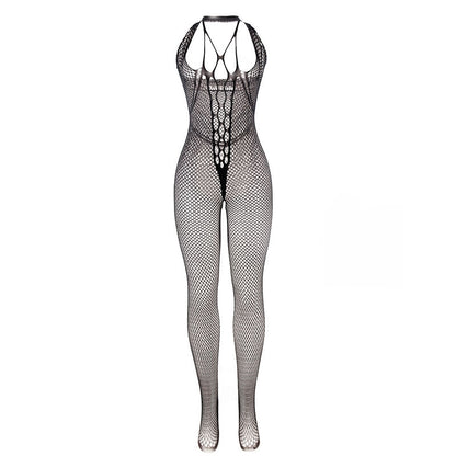 SUBBLIME - 951788 LONG NETWORK BODYSTOCKING WITH STRAPS ON THE CHEST AND BACK, BLACK, ONE SIZE