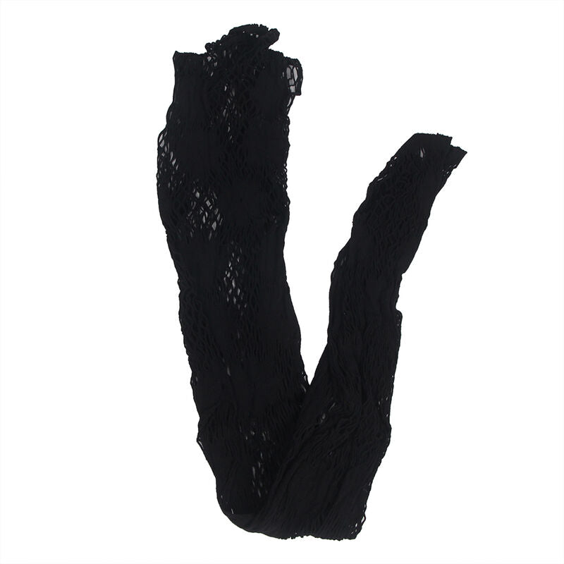 SUBBLIME - 952129 BODYSTOCKING DE RED CON DISEÑO DE VESTIDO Y DETALLES FLORALES NEGRO TALLA ÚNICA