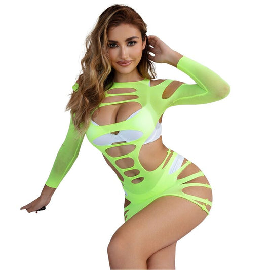 SUBBLIME - 952280 GREEN LONG SLEEVE DRESS WITH ELASTIC NET ONE SIZE