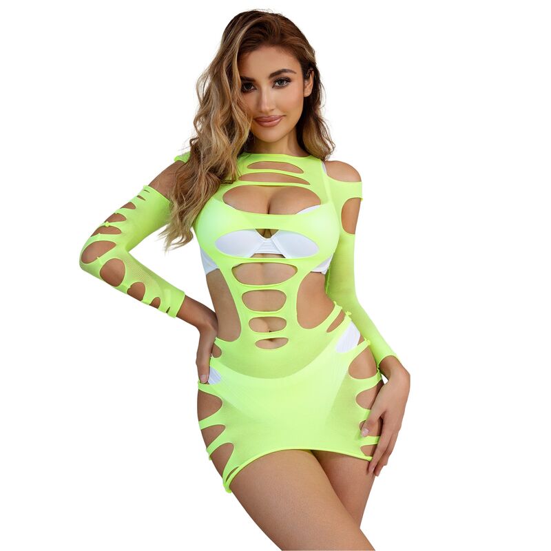 SUBBLIME - 952280 VESTIDO VERDE DE MANGA LARGA CON RED ELÁSTICA TALLA ÚNICA