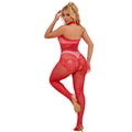 Subblime - 952372 Bodystocking de rejilla y encaje con cuello alto rojo Talla única
