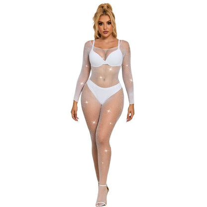 SUBBLIME - 952396 WHITE LONG SLEEVE DIAMOND FISHNET BODYSTOCKING ONE SIZE