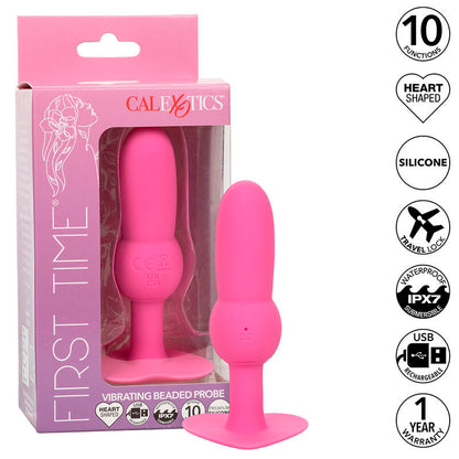 CALEXOTICS - TAPÓN ANAL PARA PRIMERA VEZ CON SONDA DE CUENTAS Y 10 VIBRACIONES ROSA