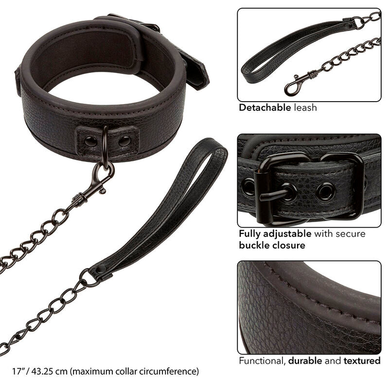 CALEXOTICS - COLLAR NOCTURNO Y CORREA DE CUERO AJUSTABLE NEGRA
