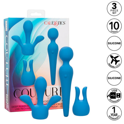 CALEXOTICS - COUTURE WAND VIBRATOR KIT 10 VIBRATIONS BLUE