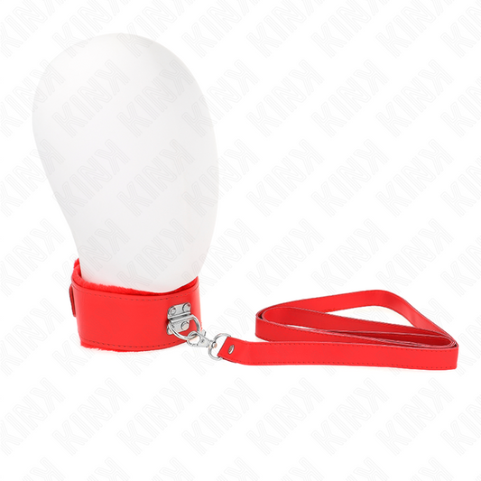 KINK - 116 CM COLLAR WITH LEASH WITH SILVER NAILS MODEL 4 RED ADJUSTABLE 40-48 CM X 6 CM