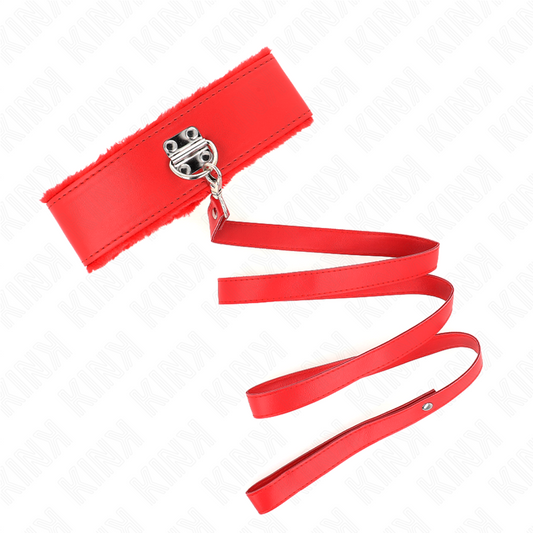 KINK - 116 CM COLLAR WITH LEASH WITH SILVER NAILS MODEL 4 RED ADJUSTABLE 40-48 CM X 6 CM