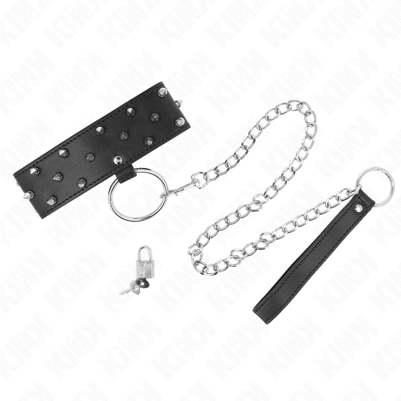 KINK - 65 CM COLLAR WITH LEASH WITH SILVER NAILS MODEL 5 ADJUSTABLE 36-43 CM X 5 CM