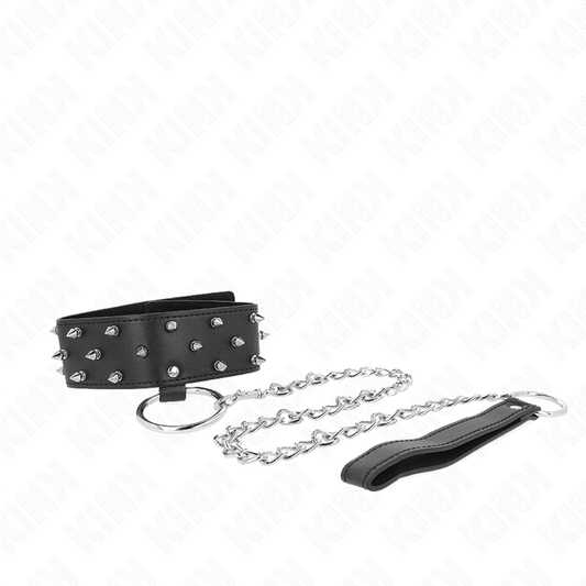 KINK - 65 CM COLLAR WITH LEASH WITH SILVER NAILS MODEL 5 ADJUSTABLE 36-43 CM X 5 CM