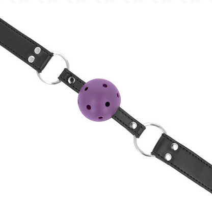 KINK - BREATHABLE BALL GAG 4 CM WITH PURPLE DOUBLE RIVET 62.5 x 2.5 CM ADJUSTABLE 42-58 CM