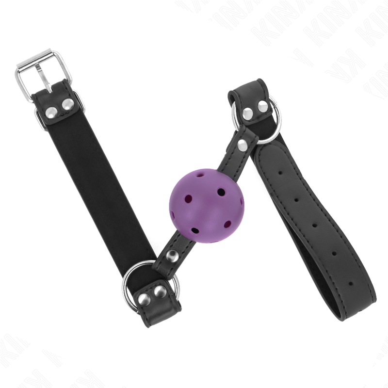 KINK - BREATHABLE BALL GAG 4 CM WITH PURPLE DOUBLE RIVET 62.5 x 2.5 CM ADJUSTABLE 42-58 CM