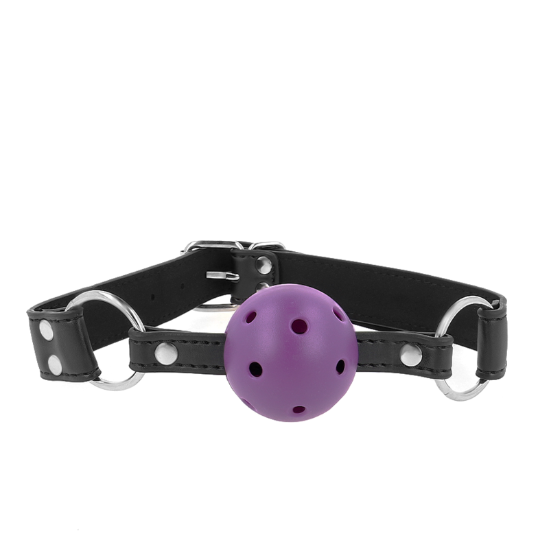 KINK - BREATHABLE BALL GAG 4 CM WITH PURPLE DOUBLE RIVET 62.5 x 2.5 CM ADJUSTABLE 42-58 CM