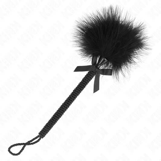 KINK - VARITA DE CUERDA DE NYLON CON PLUMAS COSQUILLAS Y LAZO NEGRO 25 CM