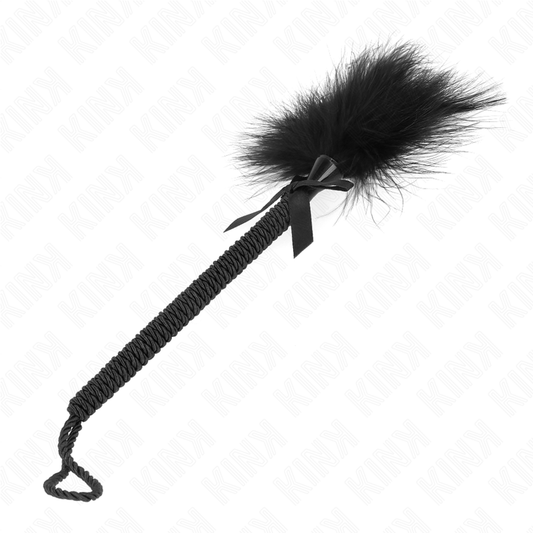 KINK - VARITA DE CUERDA DE NYLON CON PLUMAS COSQUILLAS Y LAZO NEGRO 25 CM
