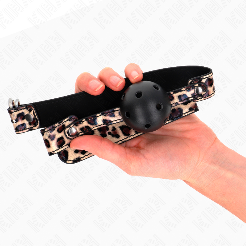 KINK - MORDAZA DE PELOTA DE LEOPARDO TRANSPIRABLE DE 4,5 CM 65 x 2,5 CM