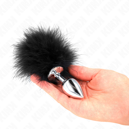 KINK - PLUG ANAL DE ACERO INOXIDABLE DE 11 x 7 CM CON PLUMA DE 11 CM