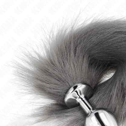 KINK - PLUG ANAL TAMAÑO M 8 X 3.5 CM CON COLA SINTÉTICA 40 CM GRIS Y BLANCO