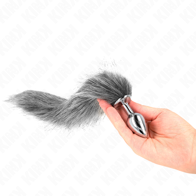 KINK - PLUG ANAL TAMAÑO P 7 X 3 CM CON COLA SINTÉTICA 40 CM GRIS