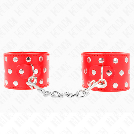 KINK - WRIST RESTRAINTS WITH SNAP FASTEN FULL OF RIVETS ADJUSTABLE RED 19-24 CM X 5.5 CM