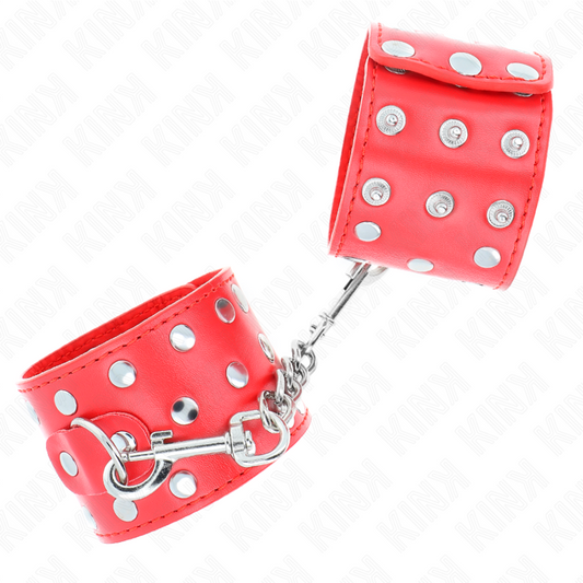 KINK - WRIST RESTRAINTS WITH SNAP FASTEN FULL OF RIVETS ADJUSTABLE RED 19-24 CM X 5.5 CM