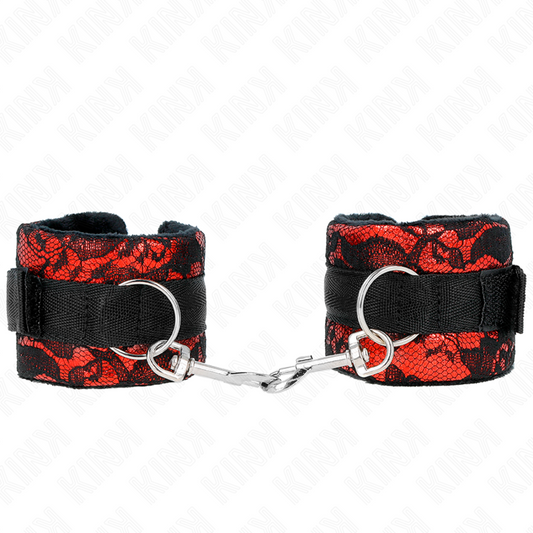 KINK - SHORT VELVET LACE CUFFS AND RED/BLACK NYLON BIND 23 X 6.5 CM