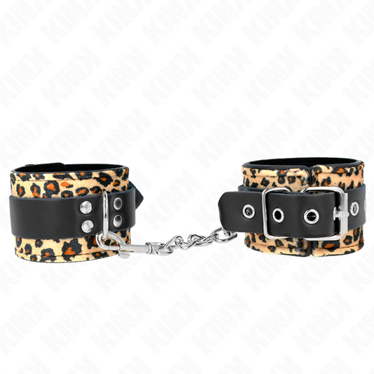 KINK - ADJUSTABLE REAL LEOPARD LEATHER WRIST RESTRAINT 18-29 CM X 5.5 CM