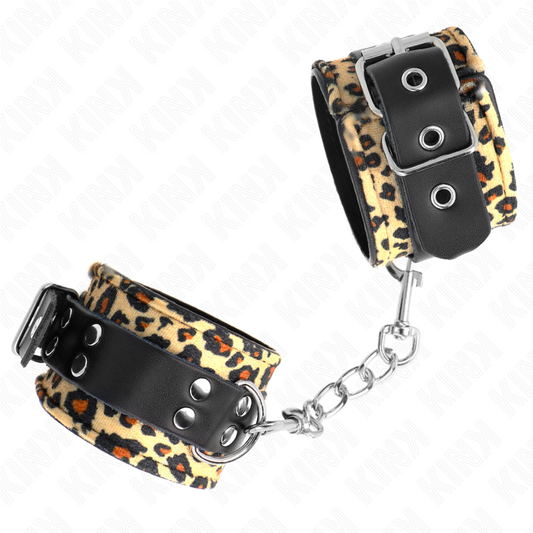 KINK - ADJUSTABLE REAL LEOPARD LEATHER WRIST RESTRAINT 18-29 CM X 5.5 CM
