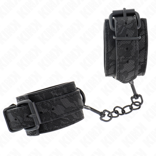 KINK - BLACK ADJUSTABLE DARK LACE COVERED CUFFS 19-26 CM