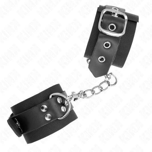KINK - BLACK NYLON CUFFS WITH ADJUSTABLE BLACK LEATHER BELT 19-29 CM X 5.1 CM