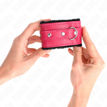 KINK - PREMIUM BLACK LEATHER LINING WRIST WITH ADJUSTABLE RASPBERRY ROSE BELT 17-29 CM X 6 CM